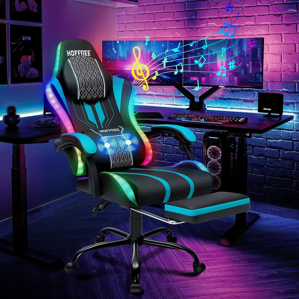 Gaming Chair with LED Lights S - Bluetooth Speaker ulasan dan harga