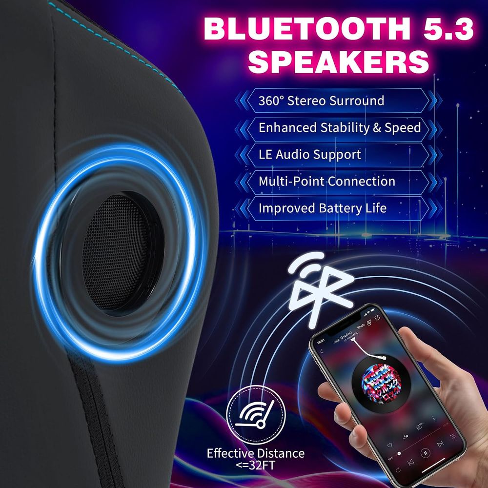 Gaming Chair with LED Lights S - Bluetooth Speaker ulasan dan harga